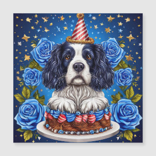 Carte Magnétique Chien Spaniel Célébrant un Anniversaire avec un Ch