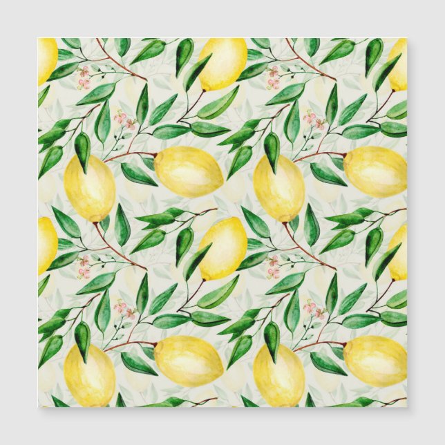 Carte Magnétique citrons aquarelle, motif de fruits sans soudure. (Devant)