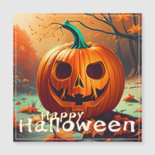 Carte Magnétique Citrouille orange effrayant avec visage, Halloween