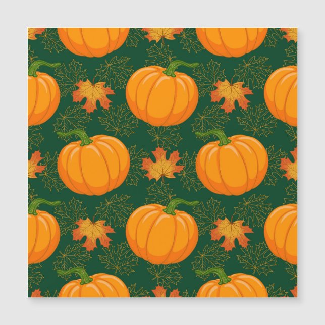 Carte Magnétique Citrouille orange motif de feuilles d'automne (Devant)