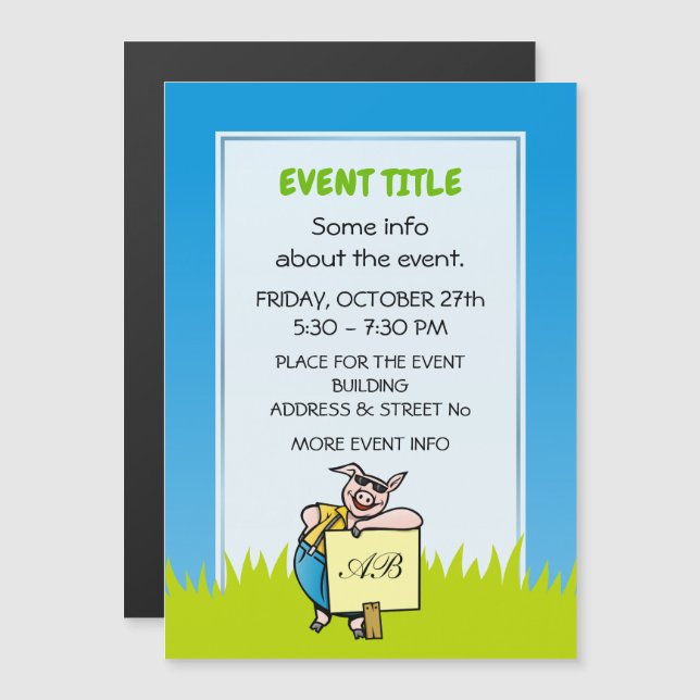 Carte Magnétique Cochon avec signe (Devant / Derrière)