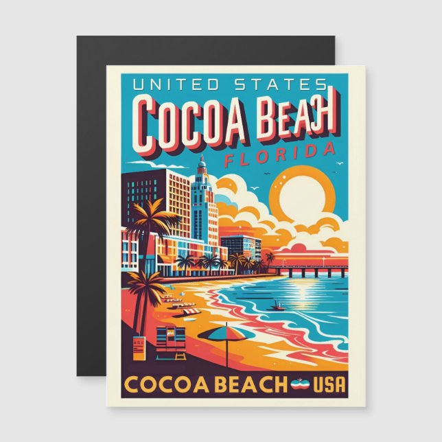Carte Magnétique Cocoa Beach City Floride ligne de côte cadeaux (Devant / Derrière)