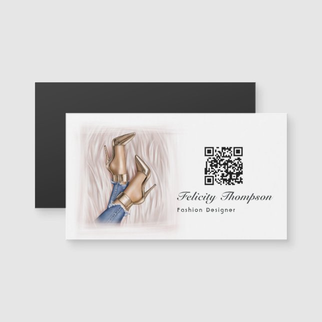 Carte Magnétique Code QR de créatrice de mode rose (Devant / Derrière)