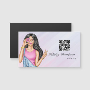 Carte Magnétique Code QR de la dame de pâtisserie fantaisiste pour