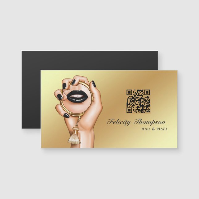 Carte Magnétique Code QR de l'artiste de maquillage noir et or (Devant / Derrière)