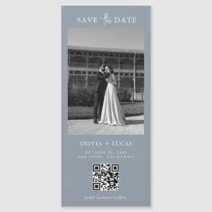 Carte Magnétique Code QR Mariage magnétique bleu Dusty Enregistrer 