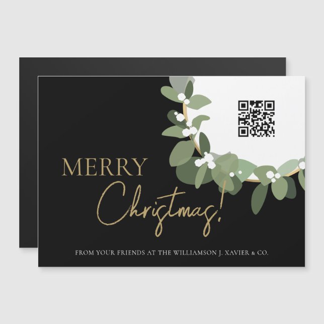Carte Magnétique Code QR personnalisé Joyeux Noël Entreprise Messag (Devant / Derrière)