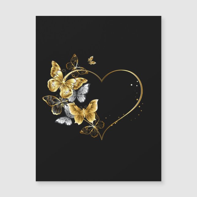 Carte Magnétique Coeur aux papillons d'or (Devant)