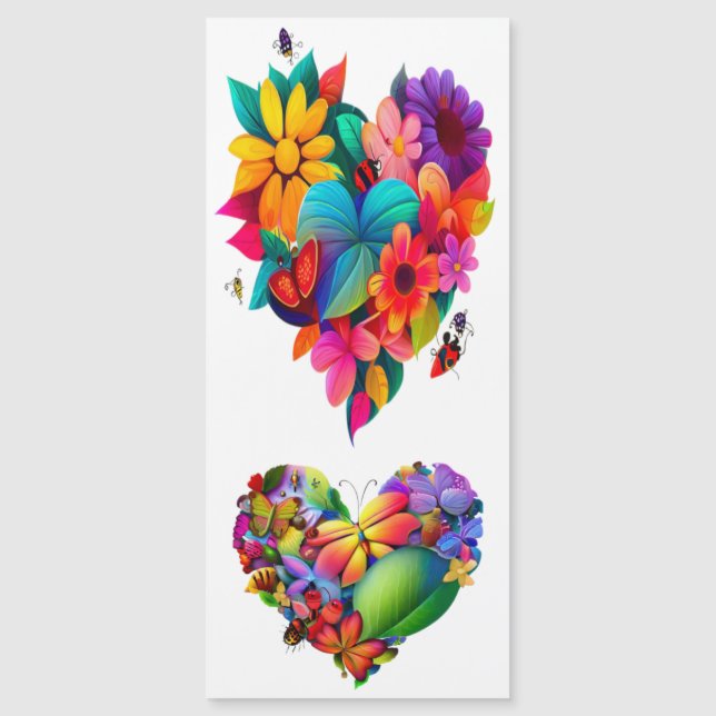 Carte Magnétique Coeur des fleurs et des papillons (Devant)