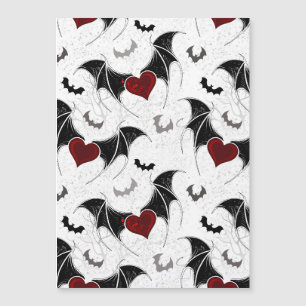 Carte Magnétique Coeur d'Halloween avec ailes de chauve-souris noir