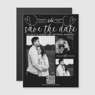 Carte Magnétique Cœurs modernes chic noir et blanc Save the Date
