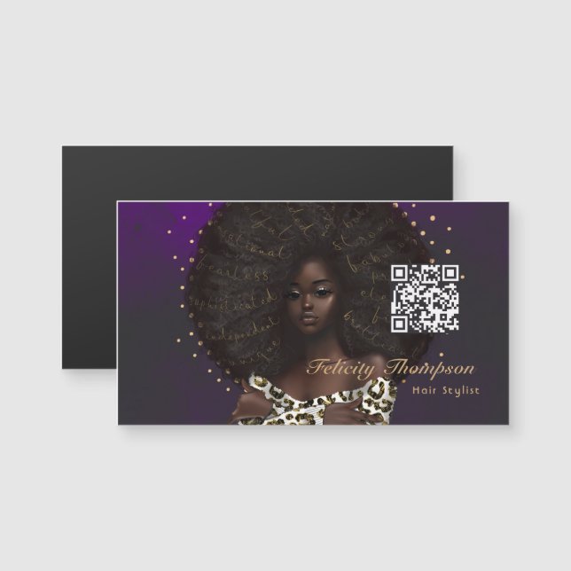 Carte Magnétique Coiffure de mode de la reine noire QR Code (Devant / Derrière)