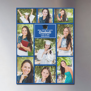 Carte Magnétique Collage de photos de remise de diplômes bleu Magne