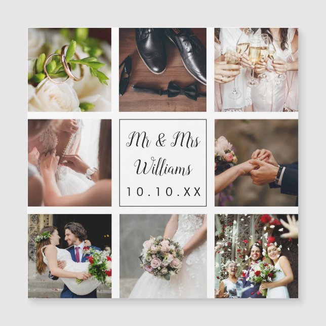 Carte Magnétique Collage photo Mariage personnalisé (Devant)