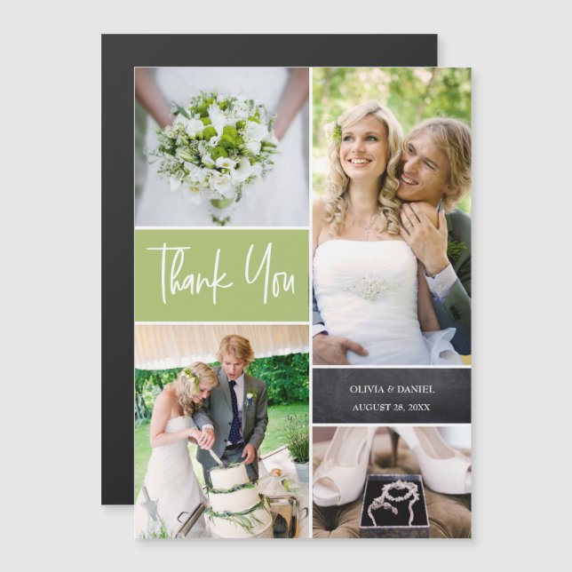 Carte Magnétique Collage photo Soft Green Custom Wedding (Devant / Derrière)