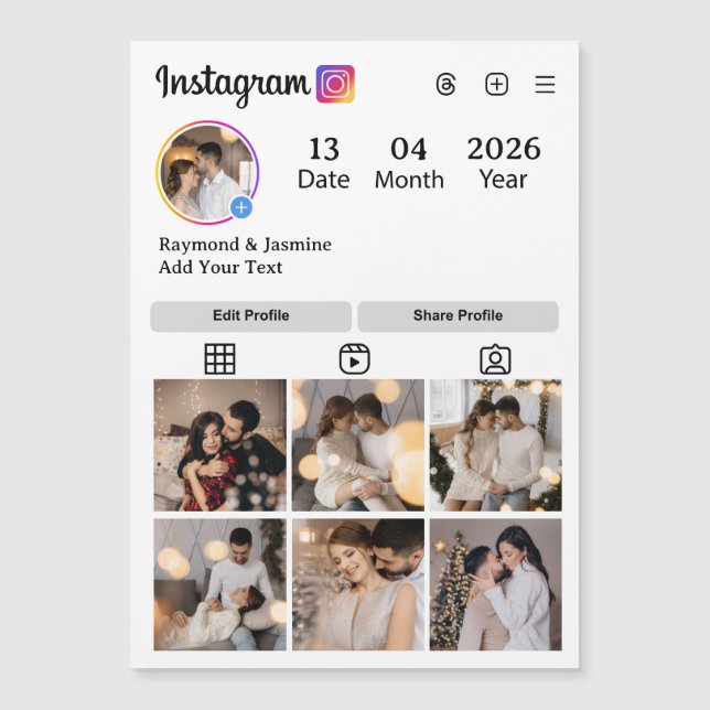 Carte Magnétique Concevez Votre Propre Collage de 7 Photos (Devant)