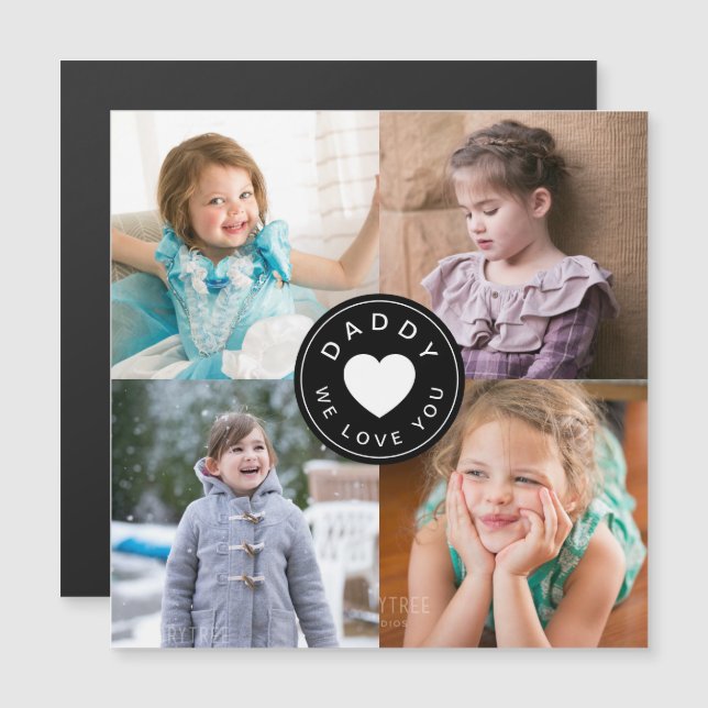 Carte Magnétique Cool Daddy We Love You Heart Photo Collage (Devant / Derrière)