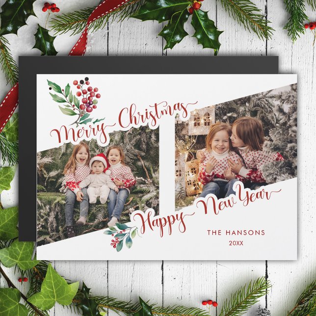 Carte Magnétique Cool Joyeux Noël Calligraphie Holly 2-Photo (Créateur téléchargé)