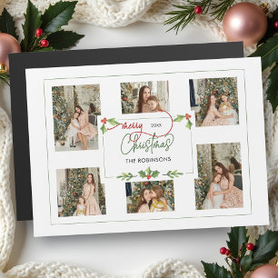 Carte Magnétique Couleur d'eau douce Holly Joyeux Noël Multi Photo