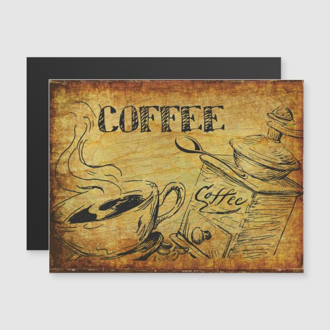 Carte Magnétique Coupe vintage de café Vieux broyeur de café (Devant / Derrière)
