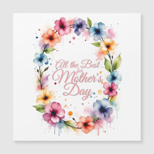 Carte Magnétique Couronne florale aquarelle pour la fête des mères