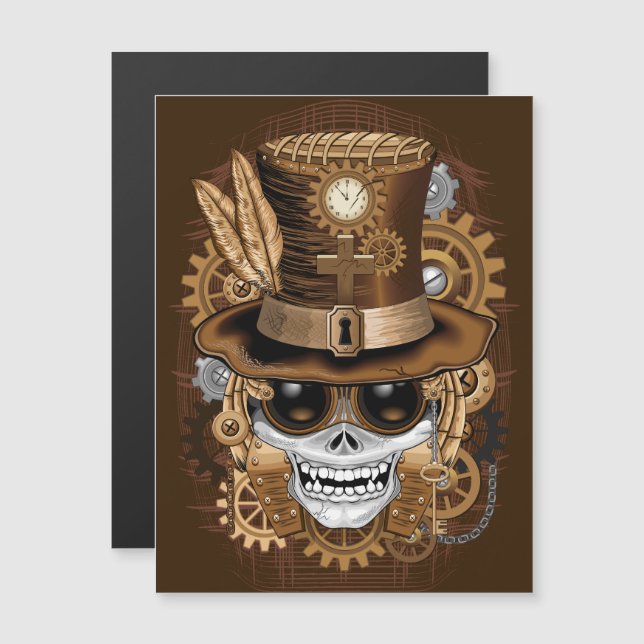 Carte Magnétique Crâne Steampunk Voodoo Rétro Machine (Devant / Derrière)