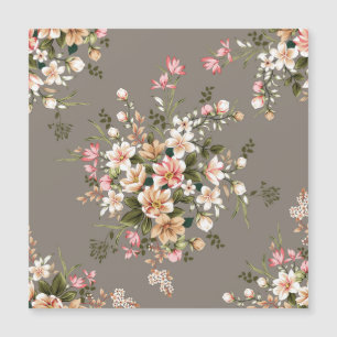 Carte Magnétique Crème, fleurs roses sur gris.