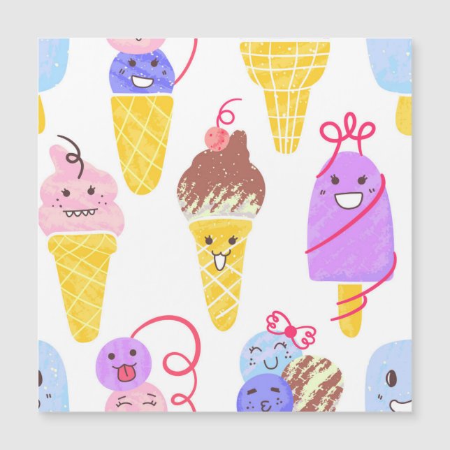 Carte Magnétique Crèmes glacées Kawaii, motif mignon et sans soudur (Devant)