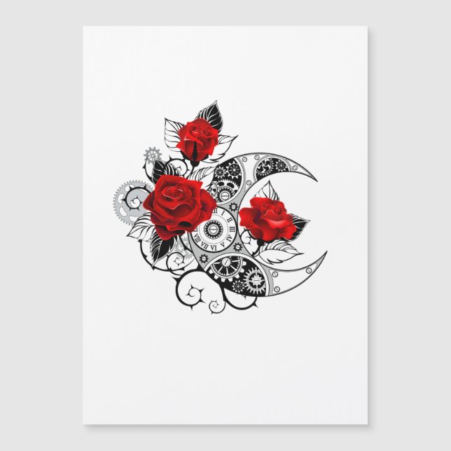 Carte Magnétique Croissant mécanique avec roses rouges (Devant)
