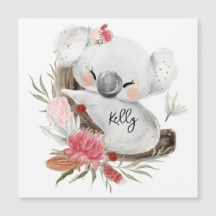 Carte Magnétique Cute Baby Koala Gold Speckle Nom personnalisé