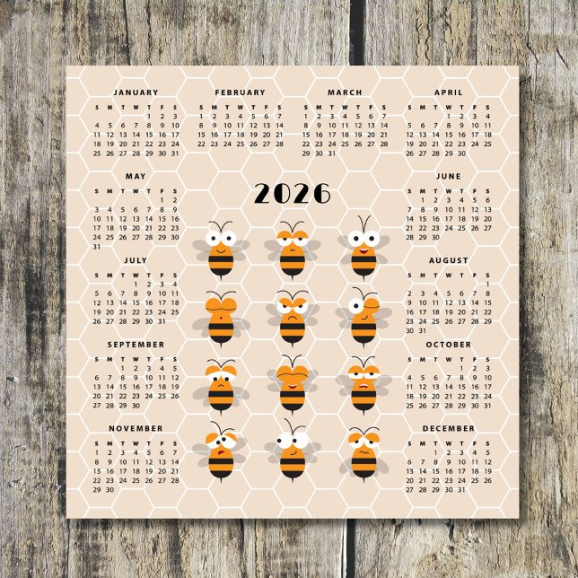 Carte Magnétique Cute Funny Honey Bee Honeycomb Calendar 2026 (Créateur téléchargé)