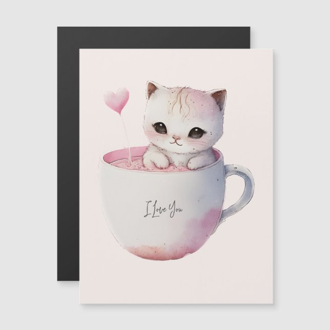 Carte Magnétique Cute Kitten avec Coeur de Balloon (Devant / Derrière)