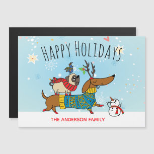 Carte magnétique Dachshund, Carlin et oiseaux