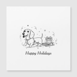 Carte Magnétique Dachshund tirant un traîneau avec des cadeaux de N