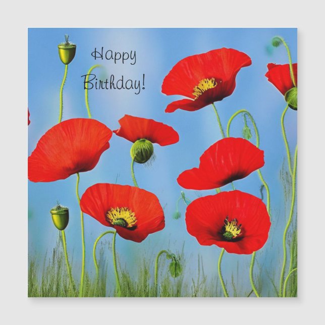 Carte magnétique d'anniversaire Red Poppy (Devant)