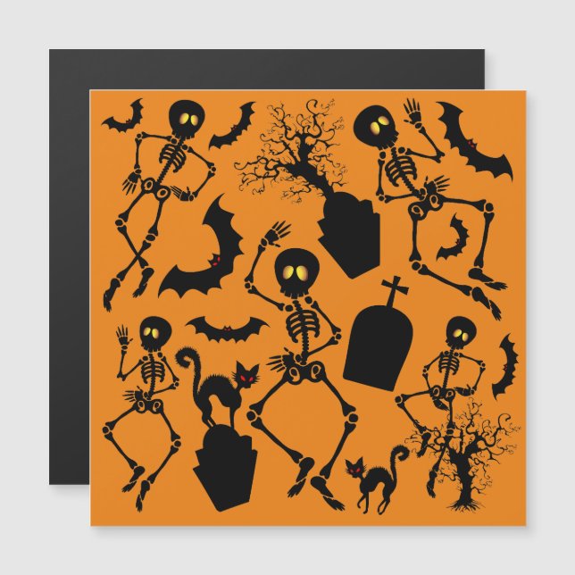 Carte Magnétique Danse Macabre de squelettes d'Halloween (Devant / Derrière)