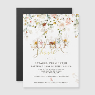 Carte magnétique de baby shower à fleurs sauvages