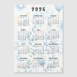 Carte magnétique de calendrier 2026 à motif floral