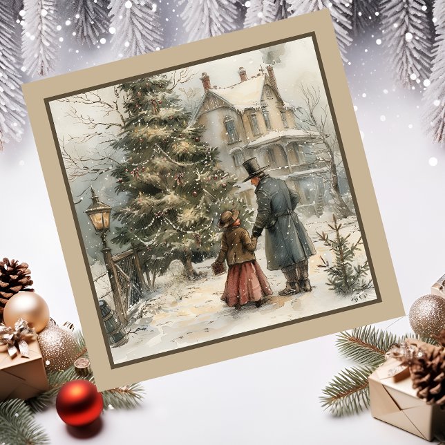Carte magnétique de la scène neigeuse (Christmas scene father and child.)