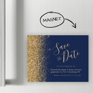 Carte magnétique de mariage Navy Gold Glitter Save