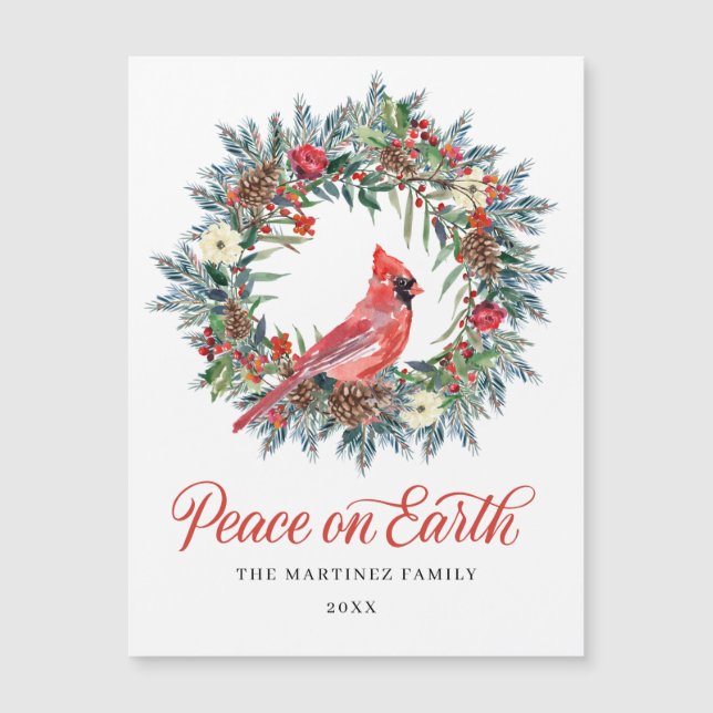 Carte magnétique de Noël Cardinal Wreath (Devant)