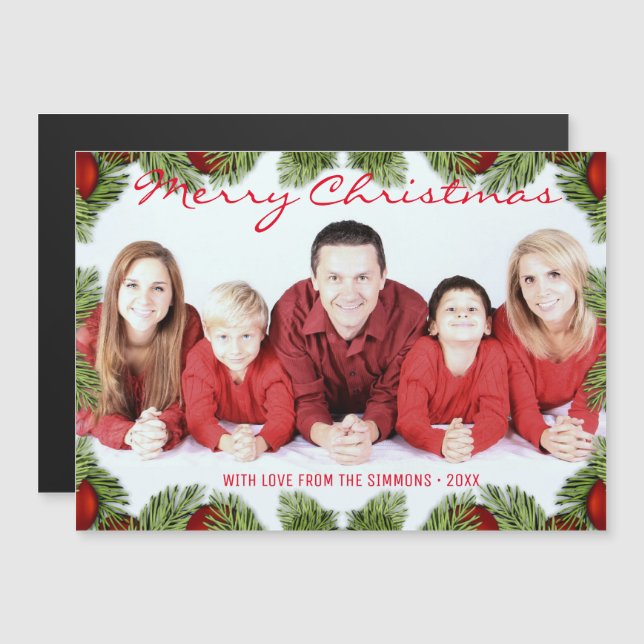 Carte magnétique de Noël des Baubles et Pins (Devant / Derrière)