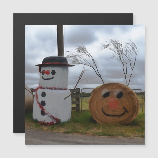 Carte magnétique de Noël d'une ferme (Devant / Derrière)