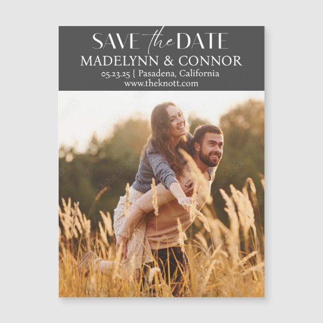 Carte magnétique de save the date photo à écriture (Devant)