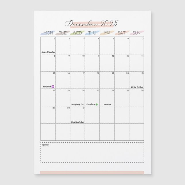 Carte Magnétique Décembre 2025 Calendrier magnétique (Devant)