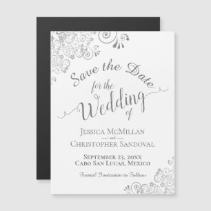 Carte Magnétique Dentelle d'argent sur mariage blanc Enregistrer l'