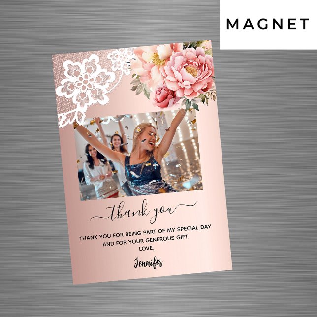 Carte Magnétique dentelle fleurie rose or photo merci aimant (Créateur téléchargé)