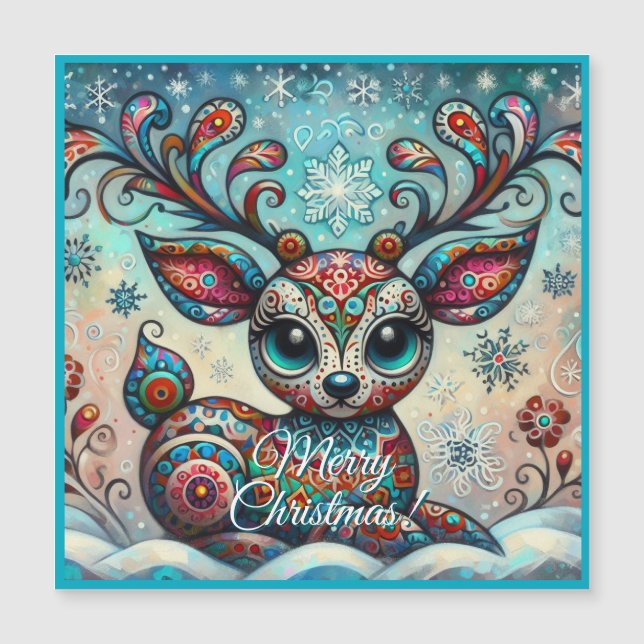 Carte magnétique des grands yeux Reindeer de Noël (Devant)