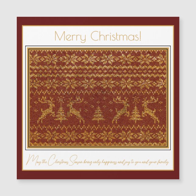Carte Magnétique Détail de traction tricoté de Noël avec cerfs et a (Devant)
