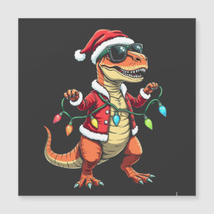 Carte Magnétique Dinosaure enveloppé de lumières de Noël Chapeau de